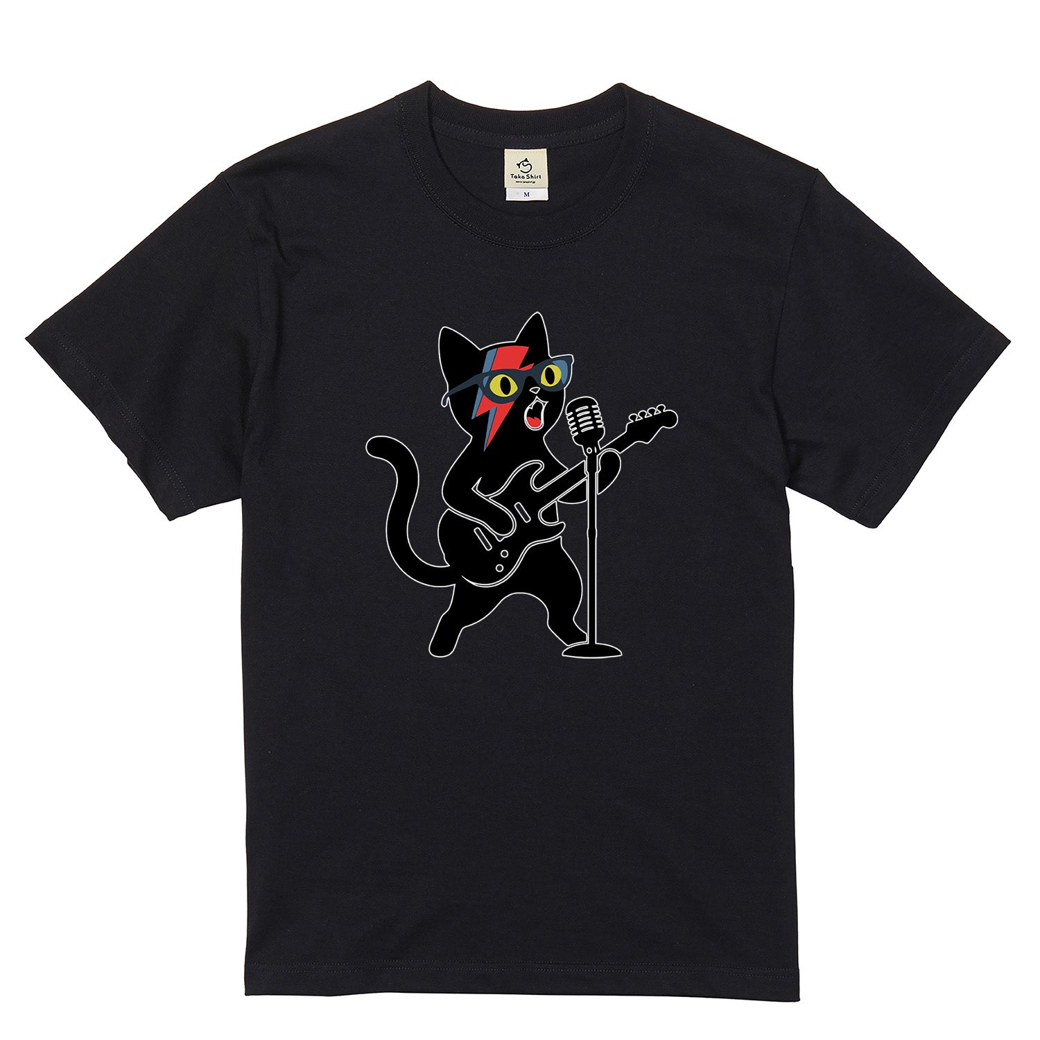 ロックスター 黒猫 ギター Tシャツ | 猫好き・音楽好き・ロックに人気